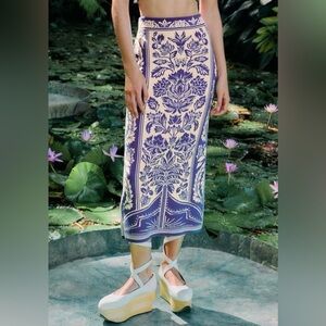 Farm Rio Floral Midi Sweater Knit Skirt